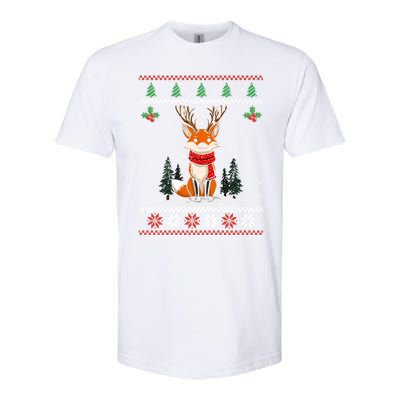 Fox Reindeer Santa Ugly Christmas Sweater Xmas Gift Softstyle CVC T-Shirt