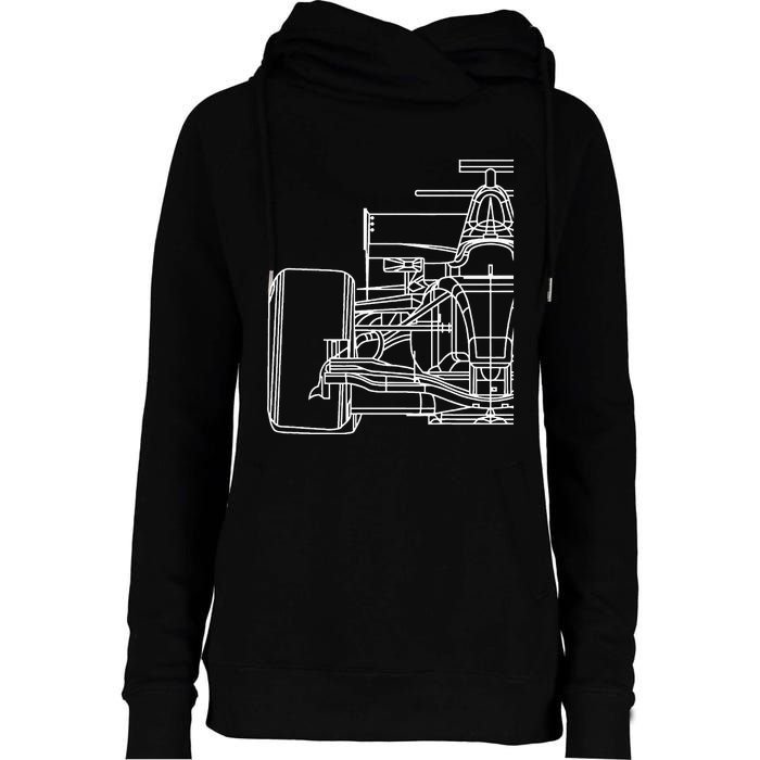 Formula Racecar Schematic Race Car Driver Formula Racing Womens Funnel Neck Pullover Hood