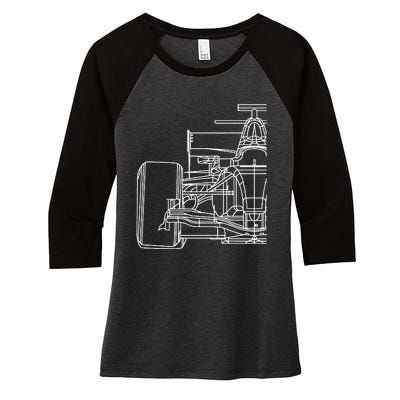 Formula Racecar Schematic Race Car Driver Formula Racing Women's Tri-Blend 3/4-Sleeve Raglan Shirt