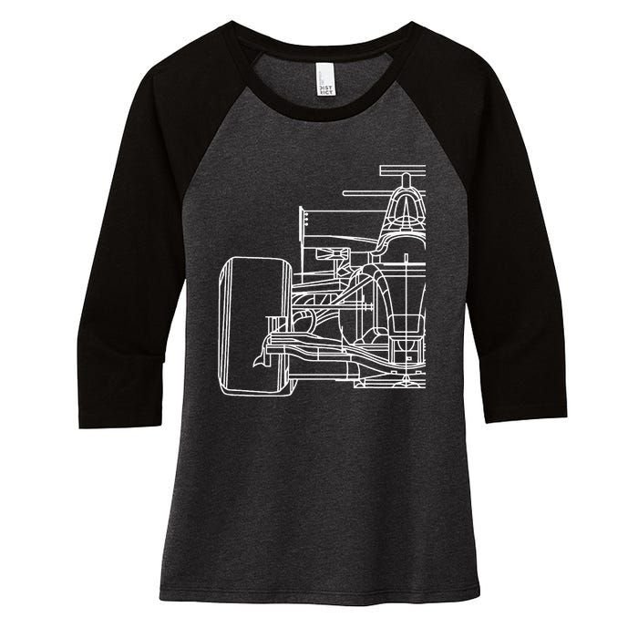 Formula Racecar Schematic Race Car Driver Formula Racing Women's Tri-Blend 3/4-Sleeve Raglan Shirt