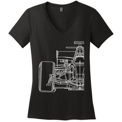 Formula Racecar Schematic Race Car Driver Formula Racing Women's V-Neck T-Shirt