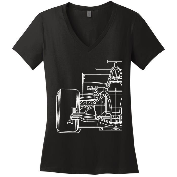 Formula Racecar Schematic Race Car Driver Formula Racing Women's V-Neck T-Shirt