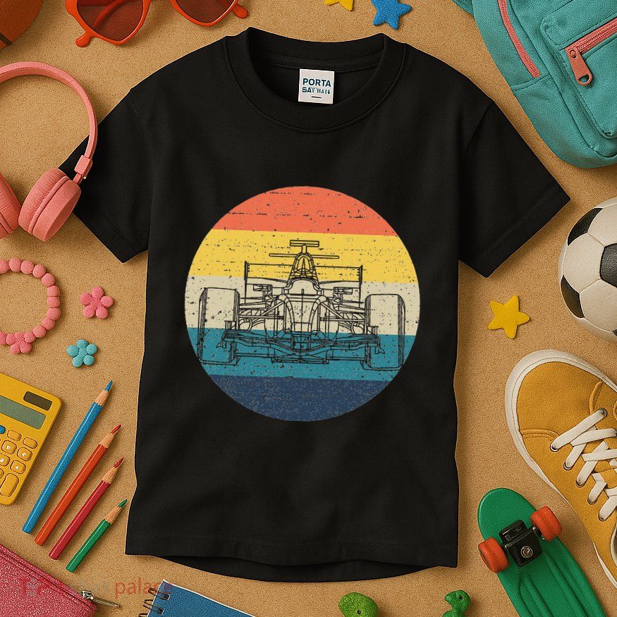 Formula Racecar Schematic Retro Formula Racecar Driver Kids T-Shirt