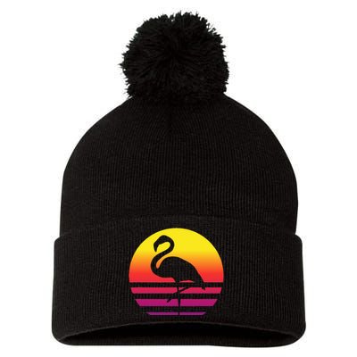 Flamingo Retro Style Vintage Pom Pom 12in Knit Beanie