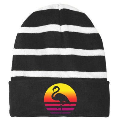 Flamingo Retro Style Vintage Striped Beanie with Solid Band