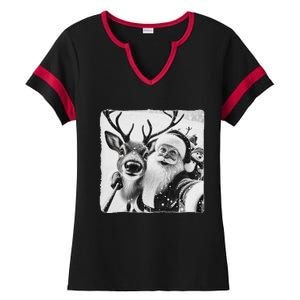 Funny Reindeer Selfie Christmas Santa Claus Xmas Cute Santa Ladies Halftime Notch Neck Tee