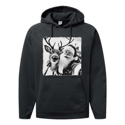 Funny Reindeer Selfie Christmas Santa Claus Xmas Cute Santa Performance Fleece Hoodie