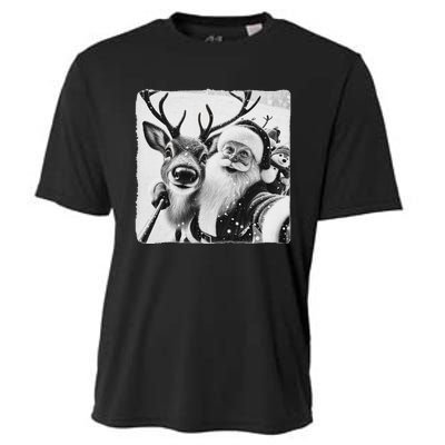 Funny Reindeer Selfie Christmas Santa Claus Xmas Cute Santa Cooling Performance Crew T-Shirt