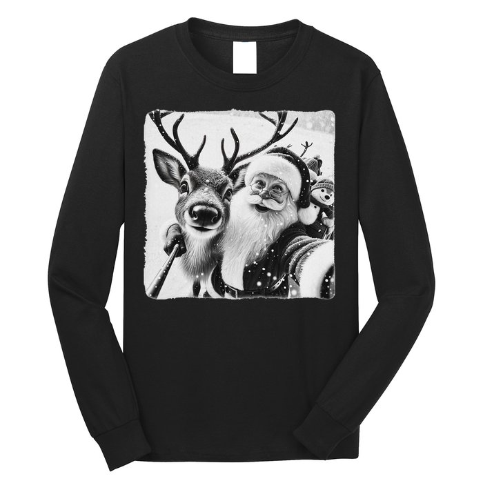 Funny Reindeer Selfie Christmas Santa Claus Xmas Cute Santa Long Sleeve Shirt