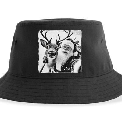 Funny Reindeer Selfie Christmas Santa Claus Xmas Cute Santa Sustainable Bucket Hat