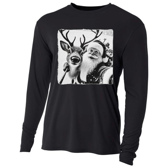 Funny Reindeer Selfie Christmas Santa Claus Xmas Cute Santa Cooling Performance Long Sleeve Crew