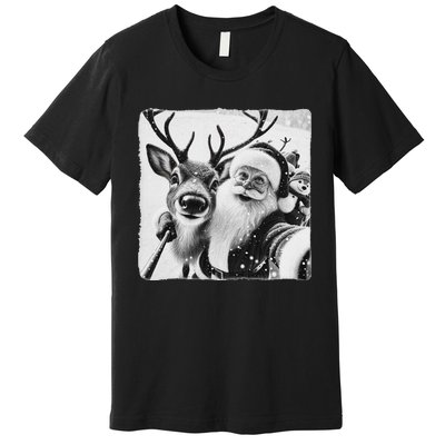 Funny Reindeer Selfie Christmas Santa Claus Xmas Cute Santa Premium T-Shirt