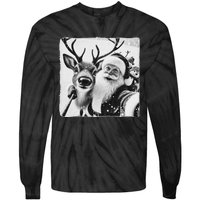 Funny Reindeer Selfie Christmas Santa Claus Xmas Cute Santa Tie-Dye Long Sleeve Shirt