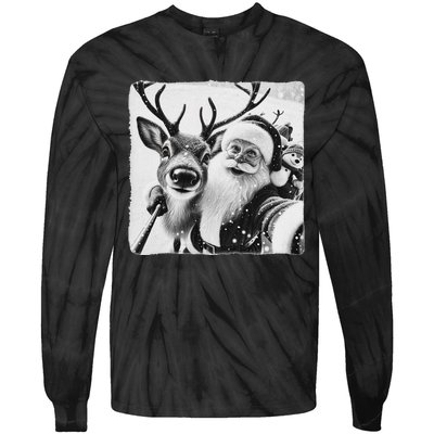 Funny Reindeer Selfie Christmas Santa Claus Xmas Cute Santa Tie-Dye Long Sleeve Shirt