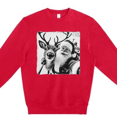 Funny Reindeer Selfie Christmas Santa Claus Xmas Cute Santa Premium Crewneck Sweatshirt