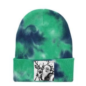 Funny Reindeer Selfie Christmas Santa Claus Xmas Cute Santa Tie Dye 12in Knit Beanie