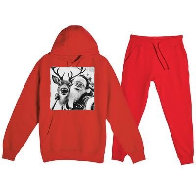 Funny Reindeer Selfie Christmas Santa Claus Xmas Cute Santa Premium Hooded Sweatsuit Set