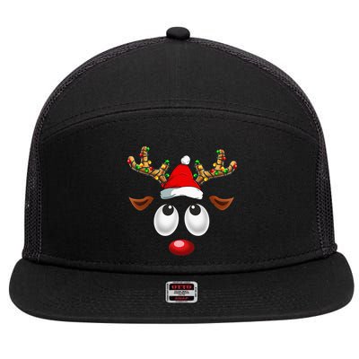 Festive Reindeer Santa Hat with Christmas Lights 7 Panel Mesh Trucker Snapback Hat