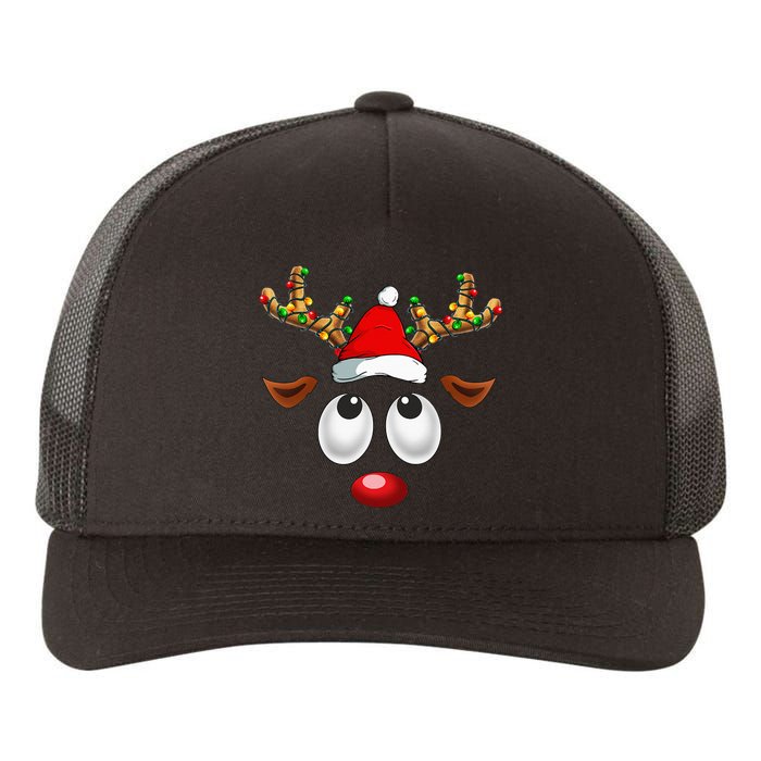 Festive Reindeer Santa Hat with Christmas Lights Yupoong Adult 5-Panel Trucker Hat