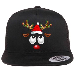 Festive Reindeer Santa Hat with Christmas Lights Flat Bill Trucker Hat