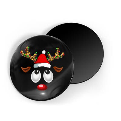 Festive Reindeer Santa Hat with Christmas Lights Magnet