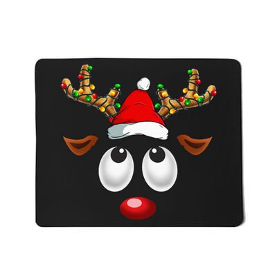 Festive Reindeer Santa Hat with Christmas Lights Mousepad