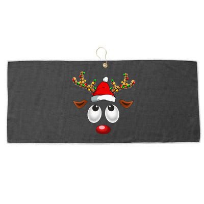 Festive Reindeer Santa Hat with Christmas Lights Large Microfiber Waffle Golf Towel