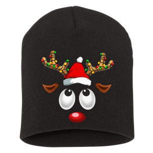 Festive Reindeer Santa Hat with Christmas Lights Short Acrylic Beanie