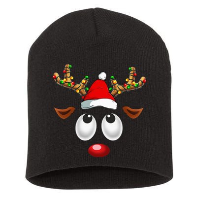 Festive Reindeer Santa Hat with Christmas Lights Short Acrylic Beanie