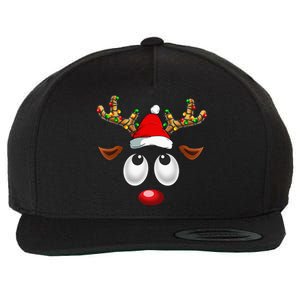 Festive Reindeer Santa Hat with Christmas Lights Wool Snapback Cap