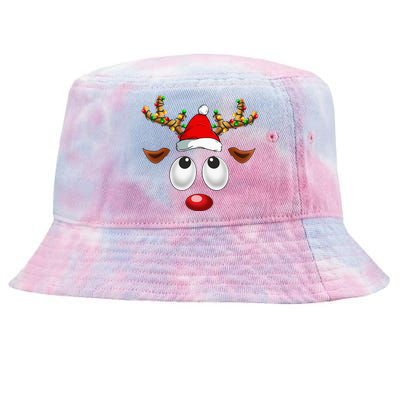 Festive Reindeer Santa Hat with Christmas Lights Tie-Dyed Bucket Hat