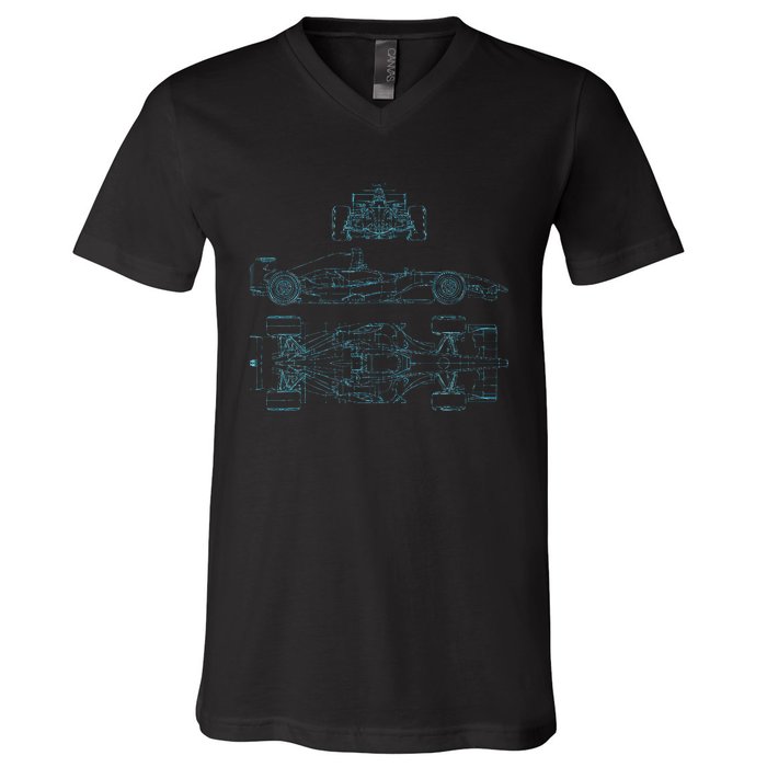 Formula Racecar Schematic Racing Formula Racecar Driver V-Neck T-Shirt