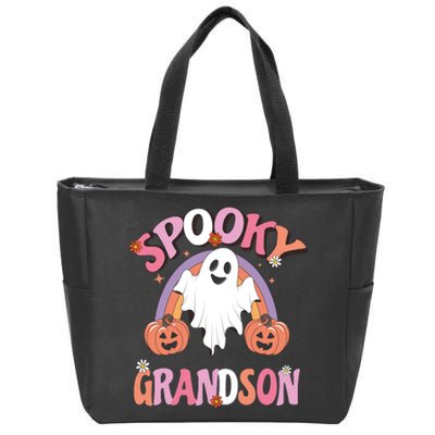 Family Retro Spook Grandson Groovy Retro Halloween Ghost Costume Gift Zip Tote Bag