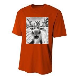 Funny Reindeer Selfie Christmas Gift Youth Performance Sprint T-Shirt