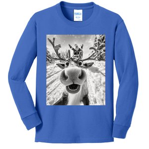 Funny Reindeer Selfie Christmas Gift Kids Long Sleeve Shirt