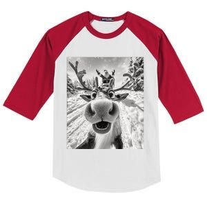 Funny Reindeer Selfie Christmas Gift Kids Colorblock Raglan Jersey