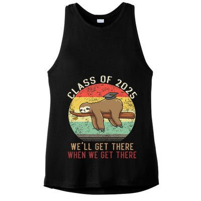 Funny Retro Senior Class Of 2025 Sloth Cap Graduation Gifts Ladies PosiCharge Tri-Blend Wicking Tank