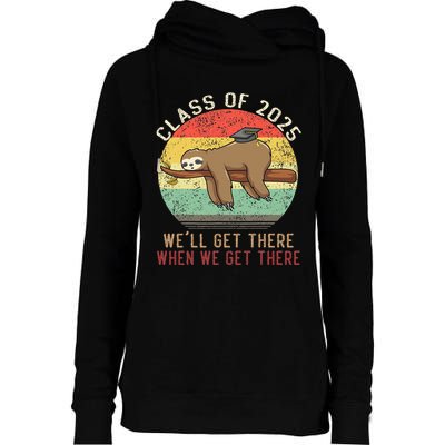 Funny Retro Senior Class Of 2025 Sloth Cap Graduation Gifts Womens Funnel Neck Pullover Hood