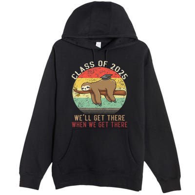 Funny Retro Senior Class Of 2025 Sloth Cap Graduation Gifts Premium Pullover Hoodie