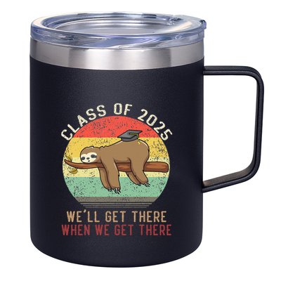 Funny Retro Senior Class Of 2025 Sloth Cap Graduation Gifts 12oz Stainless Steel Coffee Mug