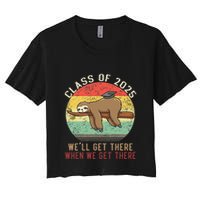 Funny Retro Senior Class Of 2025 Sloth Cap Graduation Gifts Women's Crop Top Tee