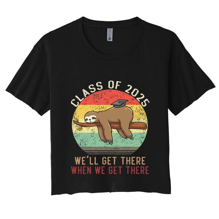Funny Retro Senior Class Of 2025 Sloth Cap Graduation Gifts Women's Crop Top Tee