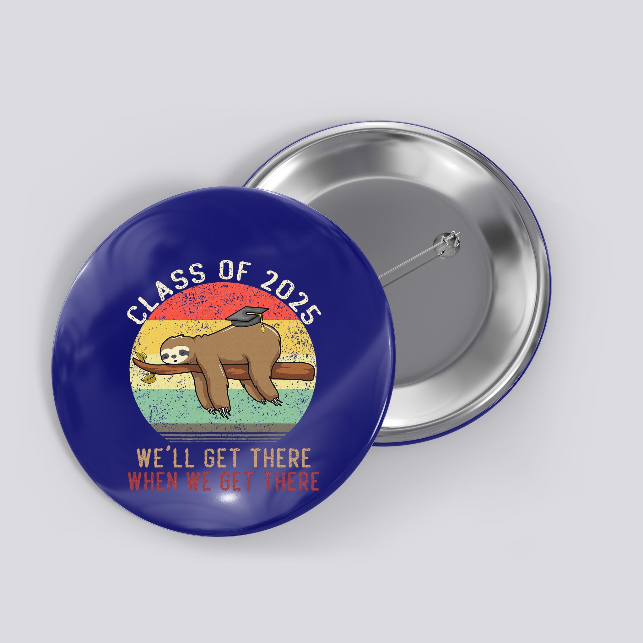 Funny Retro Senior Class Of 2025 Sloth Cap Graduation Gifts Button