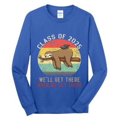 Funny Retro Senior Class Of 2025 Sloth Cap Graduation Gifts Tall Long Sleeve T-Shirt