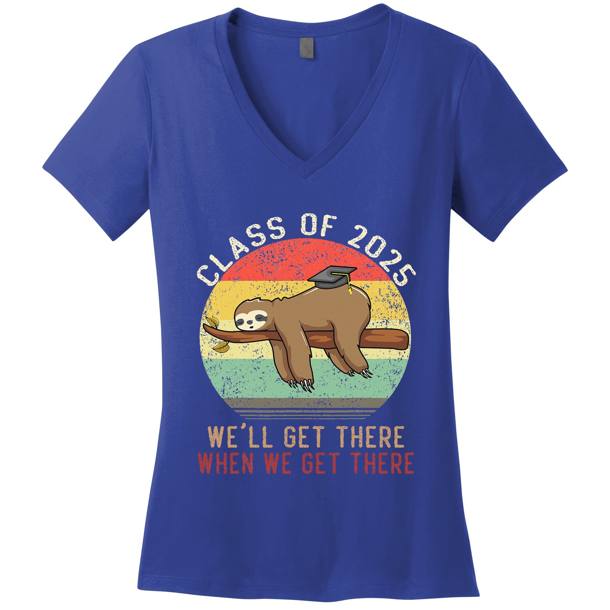 Funny Retro Senior Class Of 2025 Sloth Cap Graduation Gifts Women's V-Neck T-Shirt