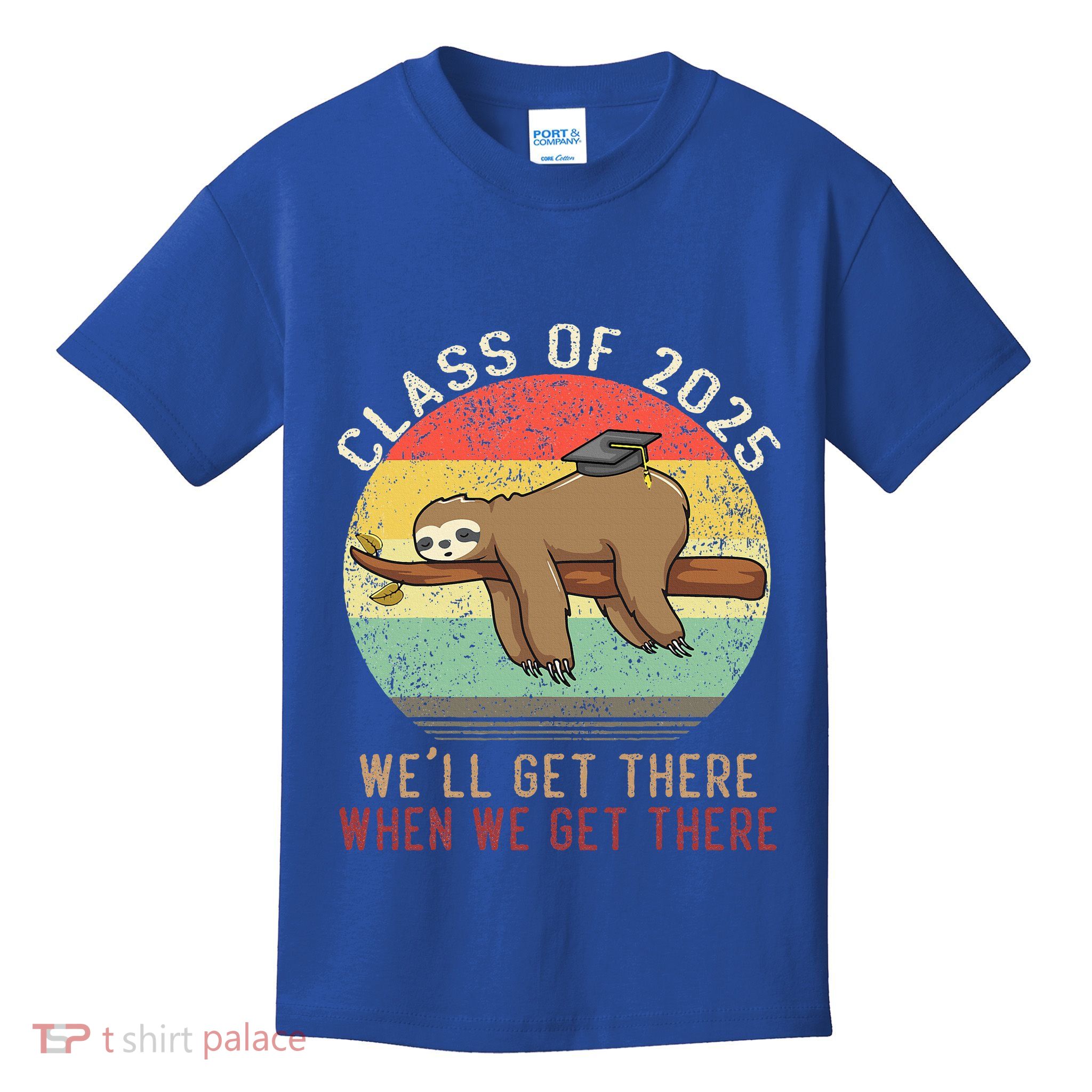 Funny Retro Senior Class Of 2025 Sloth Cap Graduation Gifts Kids T-Shirt