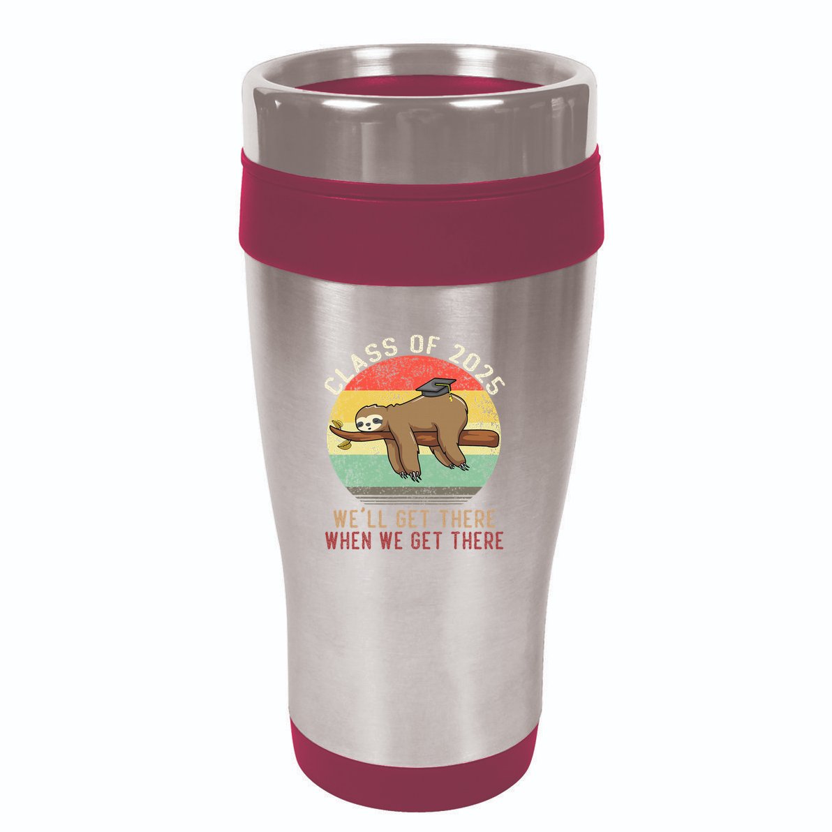 Funny Retro Senior Class Of 2025 Sloth Cap Graduation Gifts 16oz Travel Tumbler