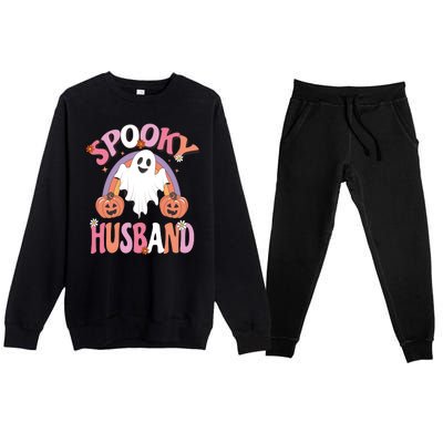 Family Retro Spook Husband Groovy Retro Halloween Ghost Costume Gift Premium Crewneck Sweatsuit Set