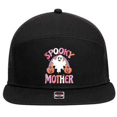 Family Retro Spook Mother Groovy Retro Halloween Ghost Costume Gift 7 Panel Mesh Trucker Snapback Hat