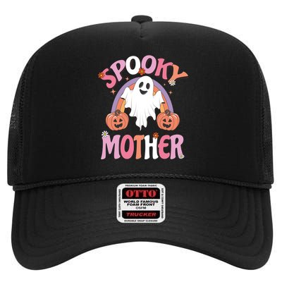 Family Retro Spook Mother Groovy Retro Halloween Ghost Costume Gift High Crown Mesh Back Trucker Hat